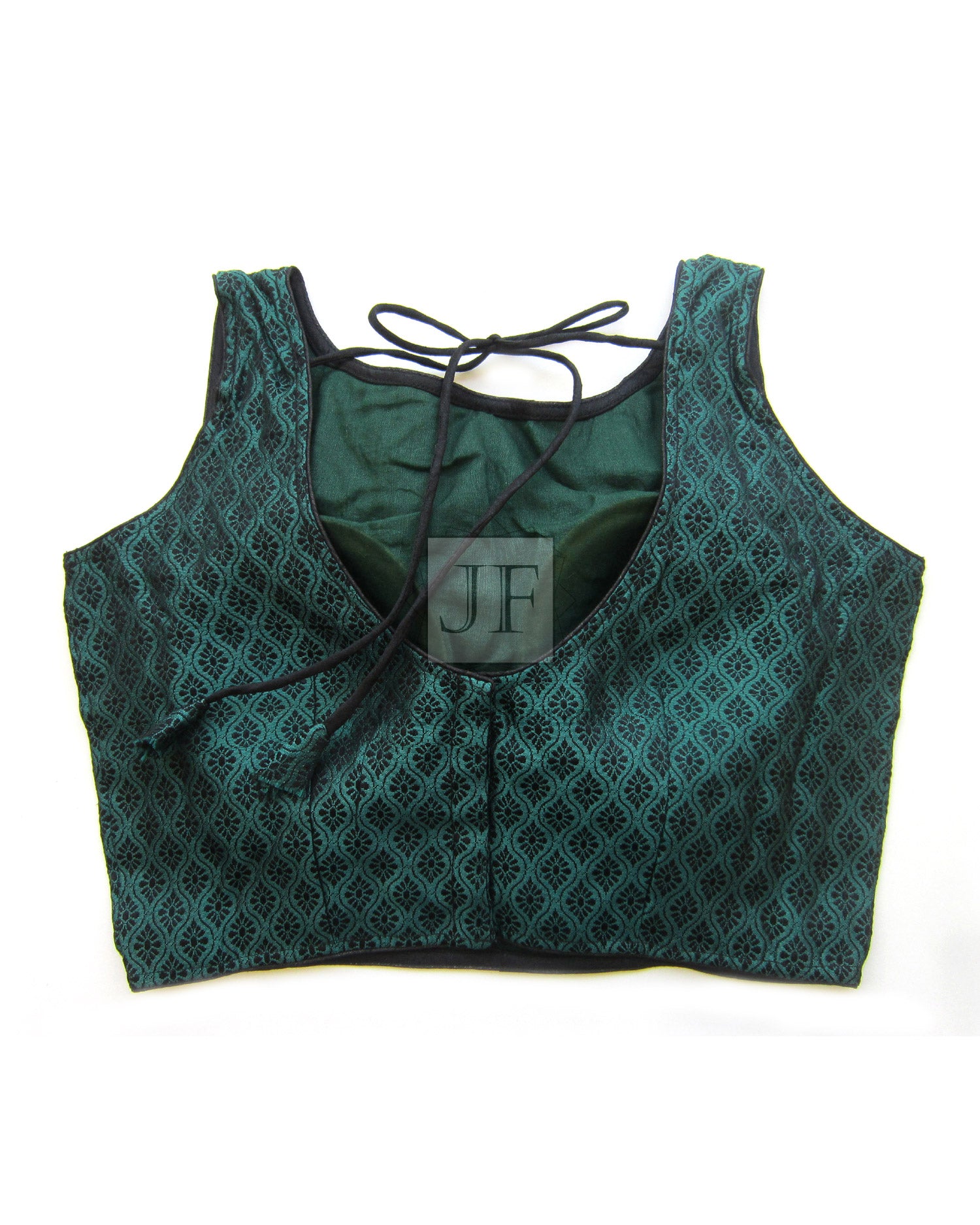 Saree Blouse: Teal Brocade Sleeveless - Boat Neck, Padded