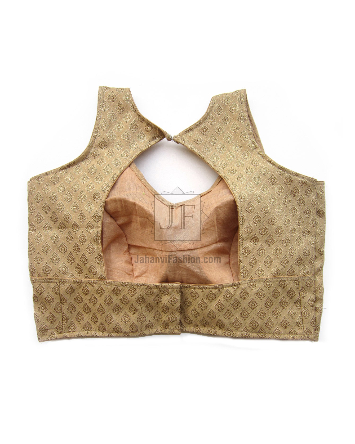 Golden saree blouse crop top with keyhole neckline and sleeveless drape detail