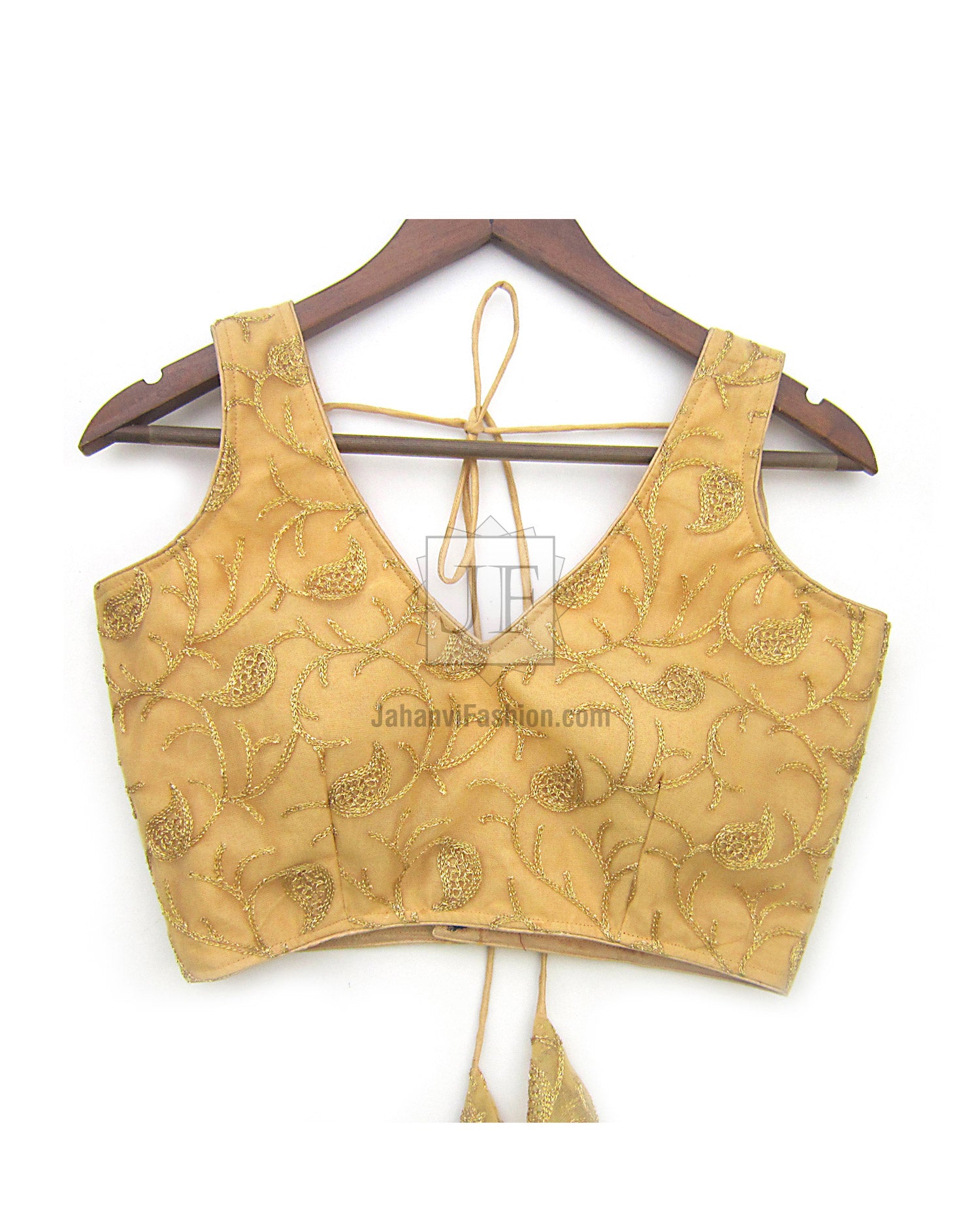 Embroidery Sari Blouse: Golden V Neck - For Bridal Saree, Princess Cut, Padded
