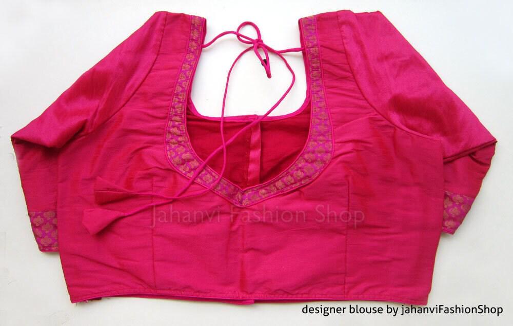 Saree Blouse: Magenta Square Neck - Ready Made, Wedding Style