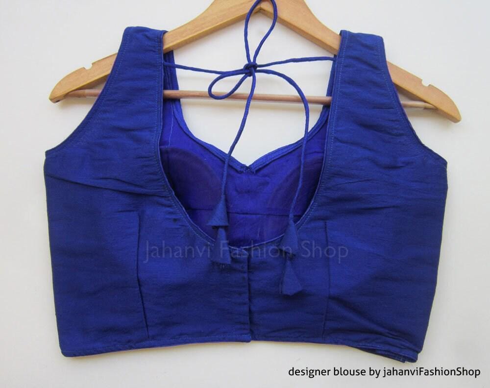 Saree Blouse Sleeveless Blue Sweetheart Neck Saree Blouse, Made To Order Designer Bridal & Wedding Blouse, Ready to Ship