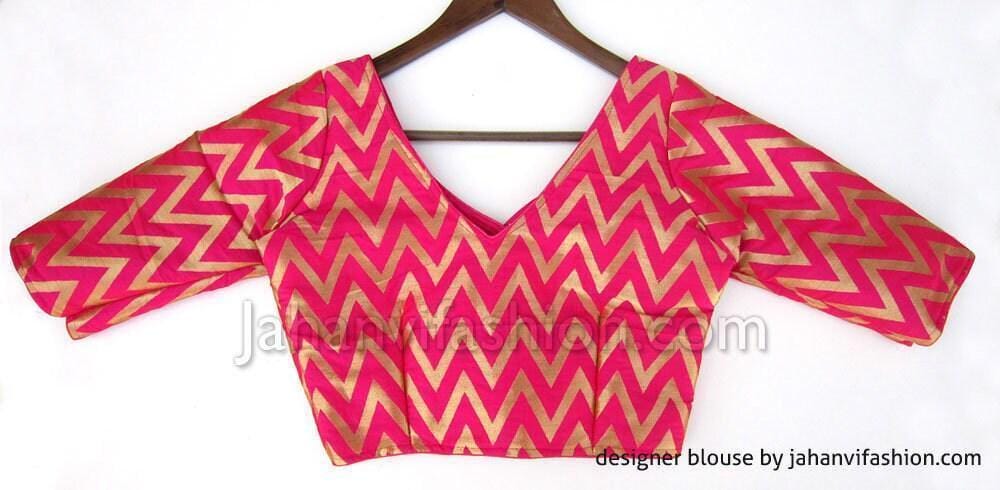 V-Neck Brocade Saree Blouse: Lightweight Breathing Fabric