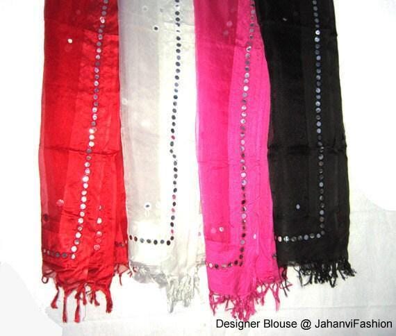 Mirror Work Silk Dupatta- Golden Net Scarf - Casual & Festive Wear