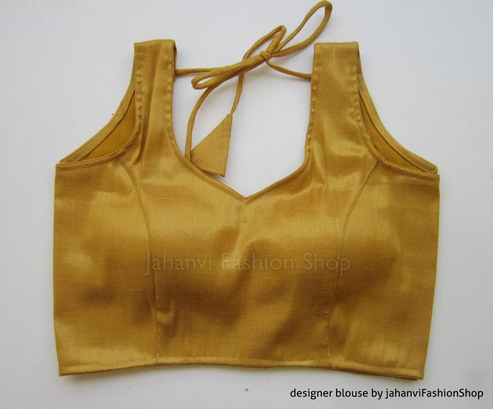 Golden Shimmer Wedding Saree Blouse: Padded, Back Hook Closure