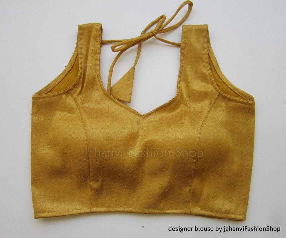 Golden Shimmer Wedding Saree Blouse: Padded, Back Hook Closure