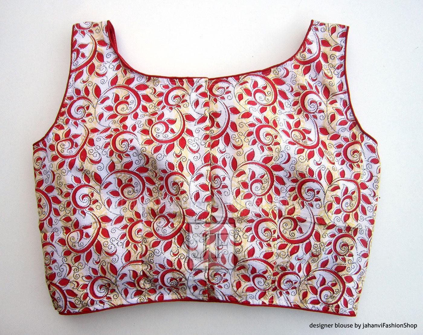 White Swing Pattern Digital Print Saree Blouse, Boat Neck Premium Readymade Designer Padded Crop Top Stylish Custom Fit Online Blouse, USA