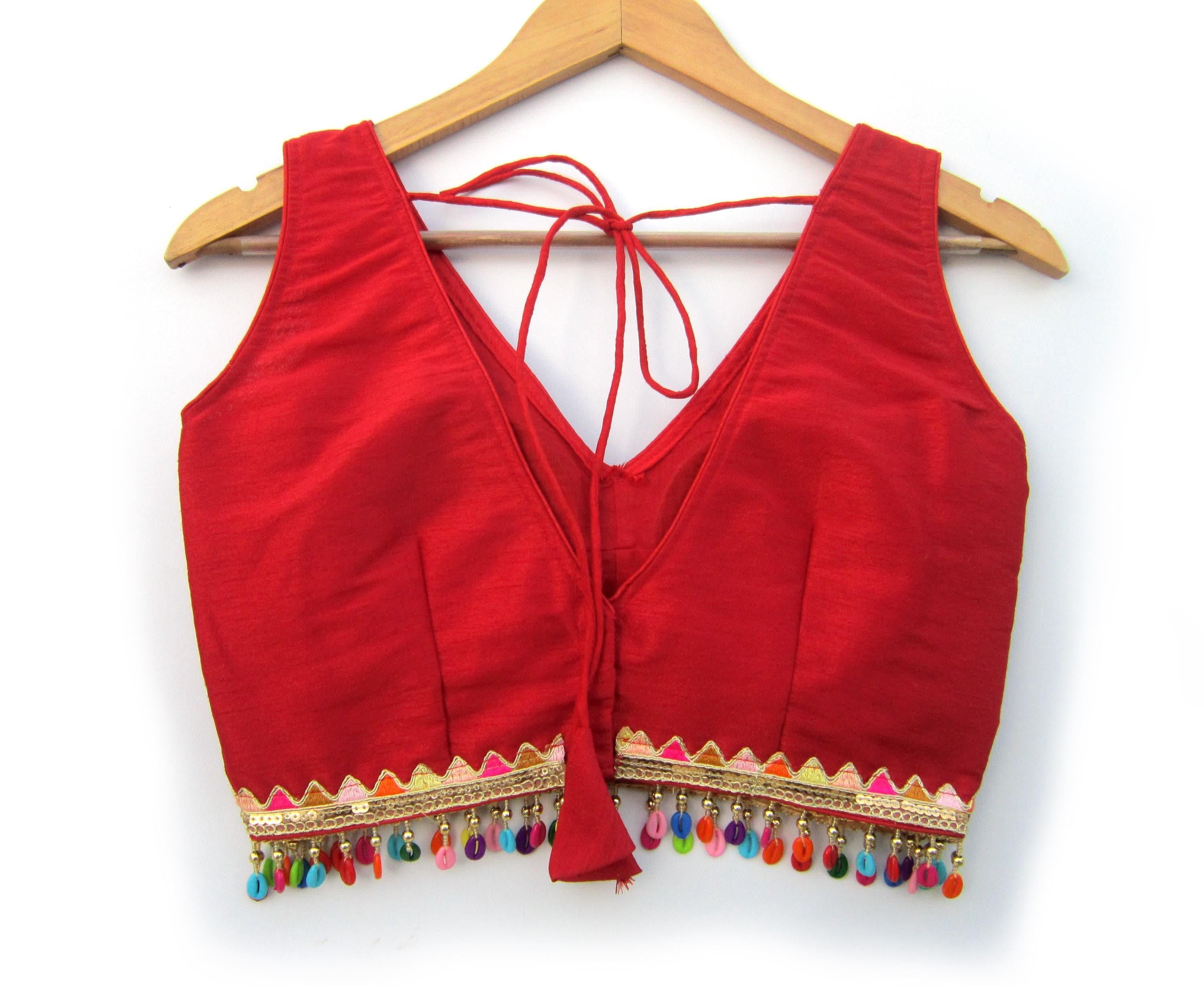 Saree Blouse: Lightweight Dupion Silk - V-Neck, Back Hook Closure