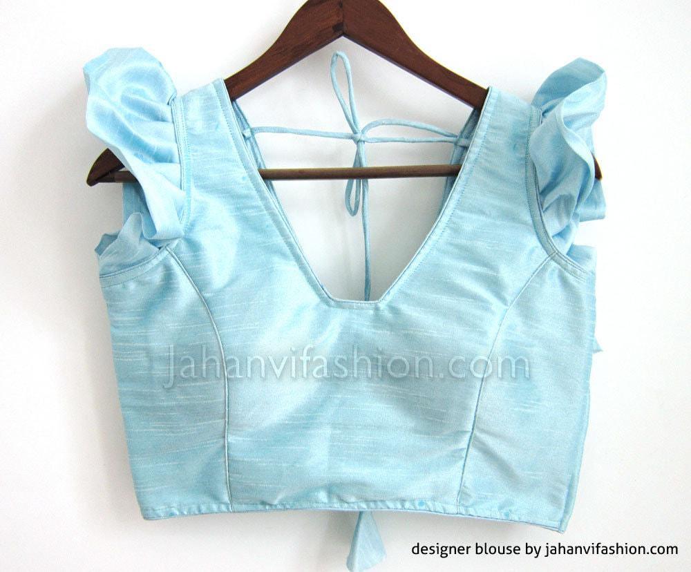 Readymade Ruffle Saree Blouse - Lightweight Silk, Back Hook