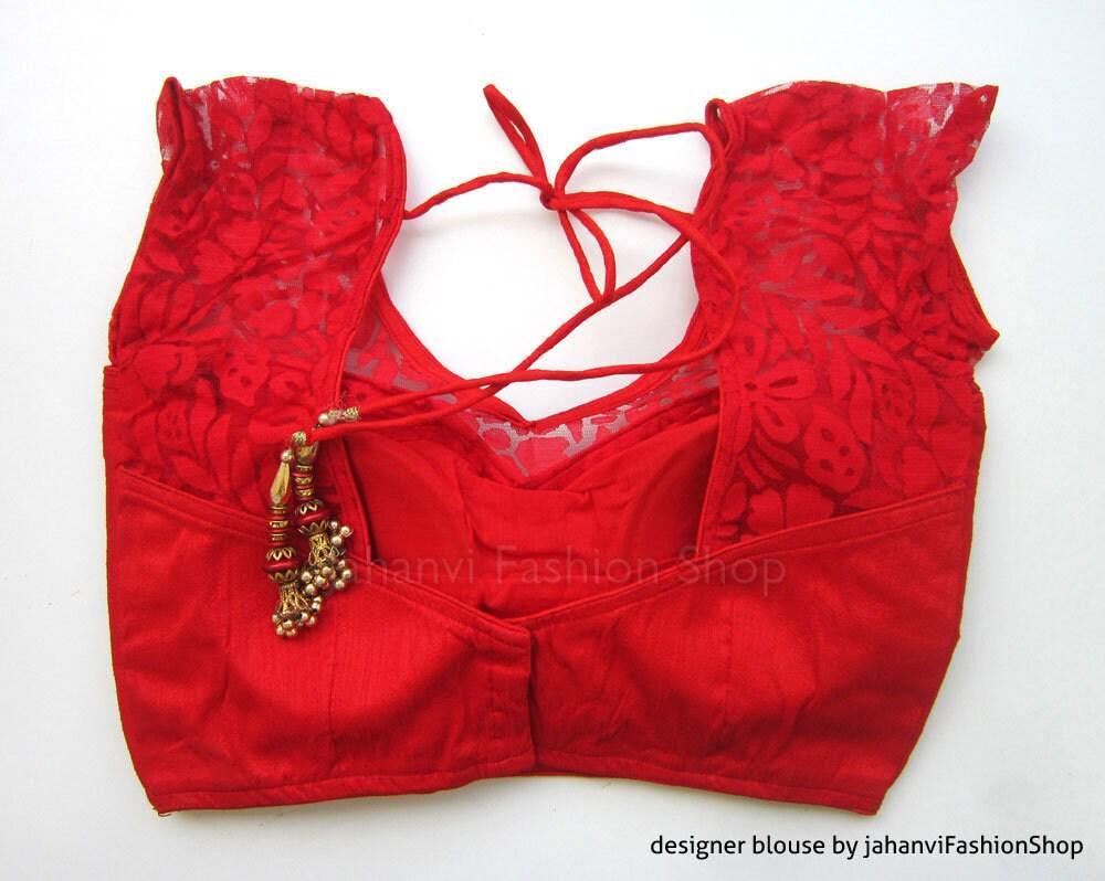 Designer Red Saree Blouse, Bridal Style - Padded
