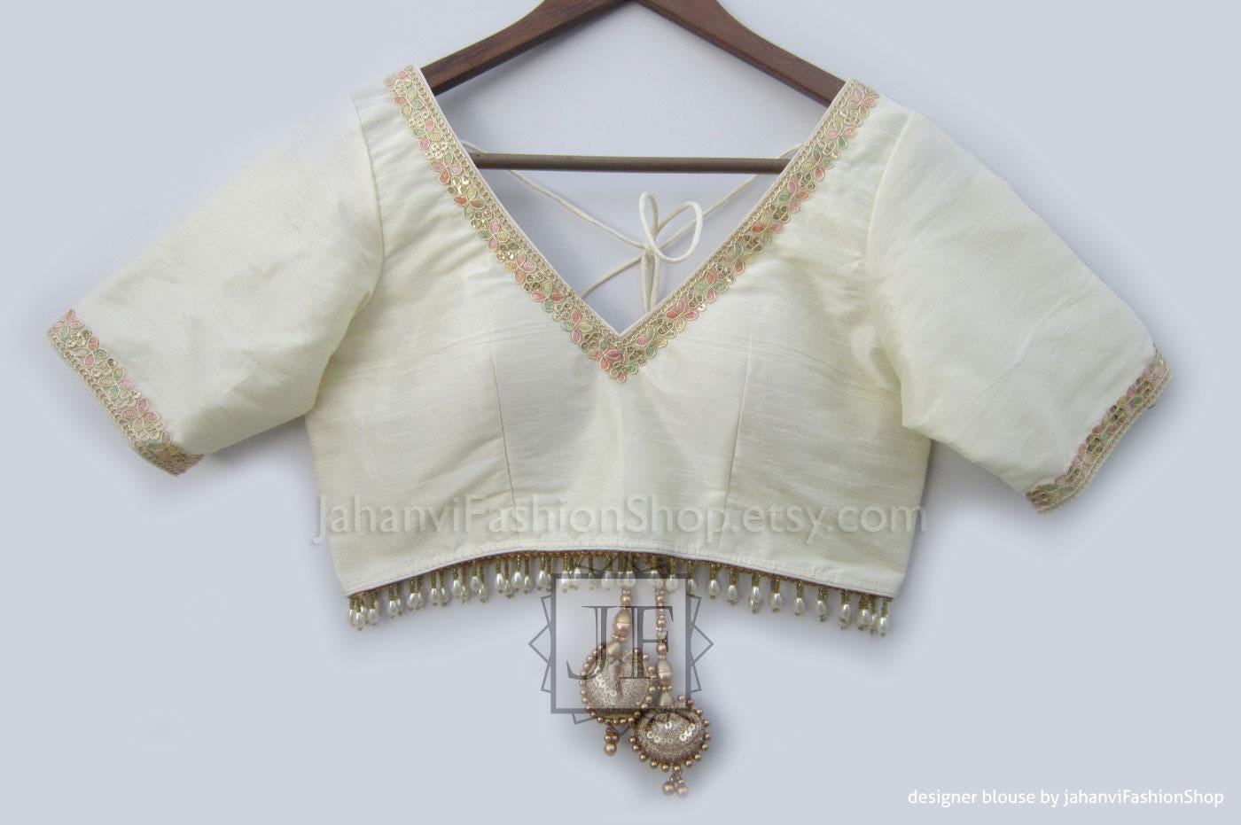 Wedding Saree Blouse: V-Neck Designer Indian Bridal Crop Top, Custom Size