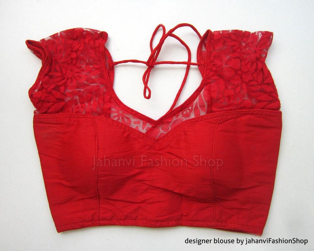Designer Red Saree Blouse, Bridal Style - Padded