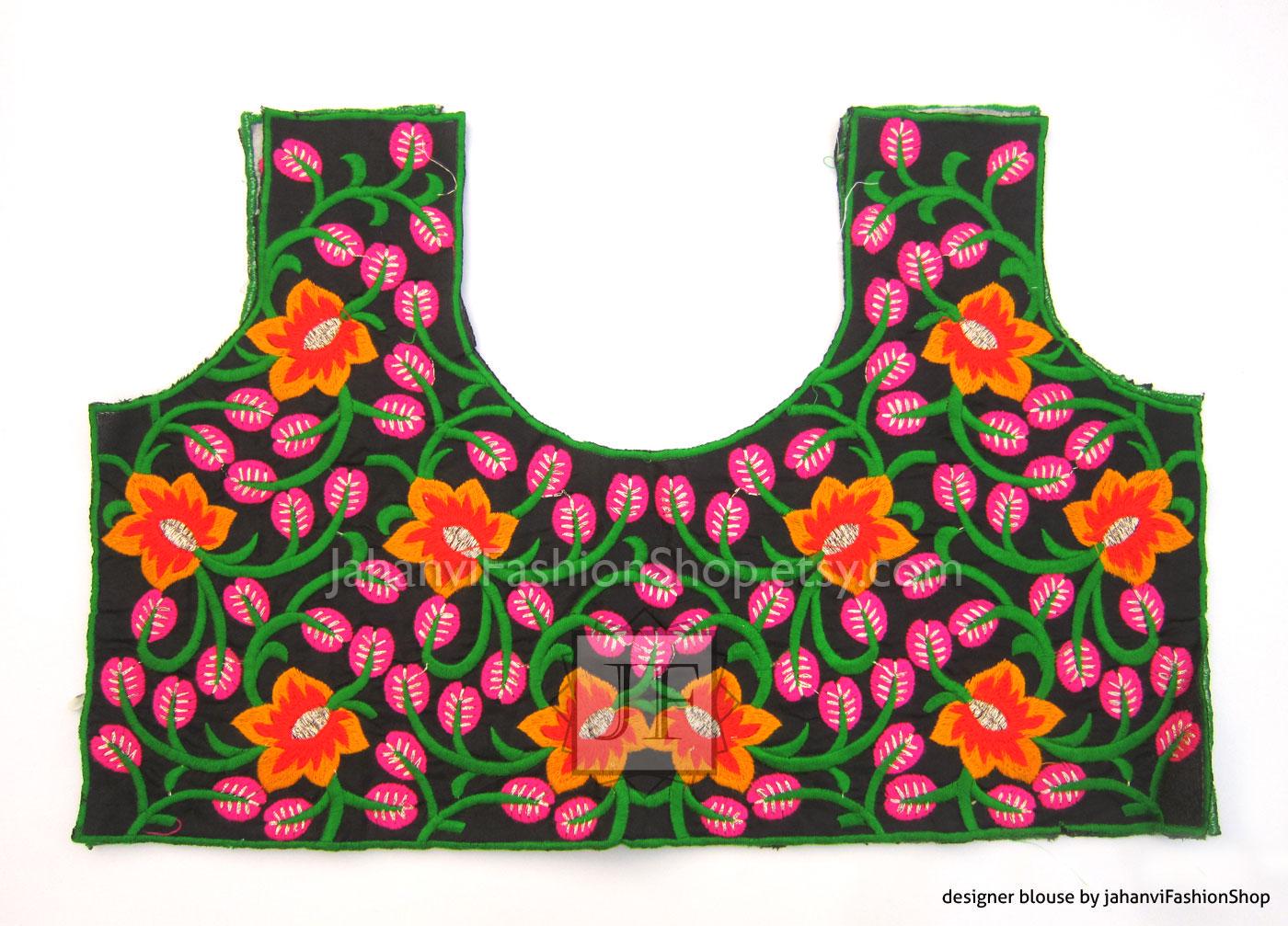 Embroidered Saree Blouse- Multicolor Design, Scoop Neck Style Top