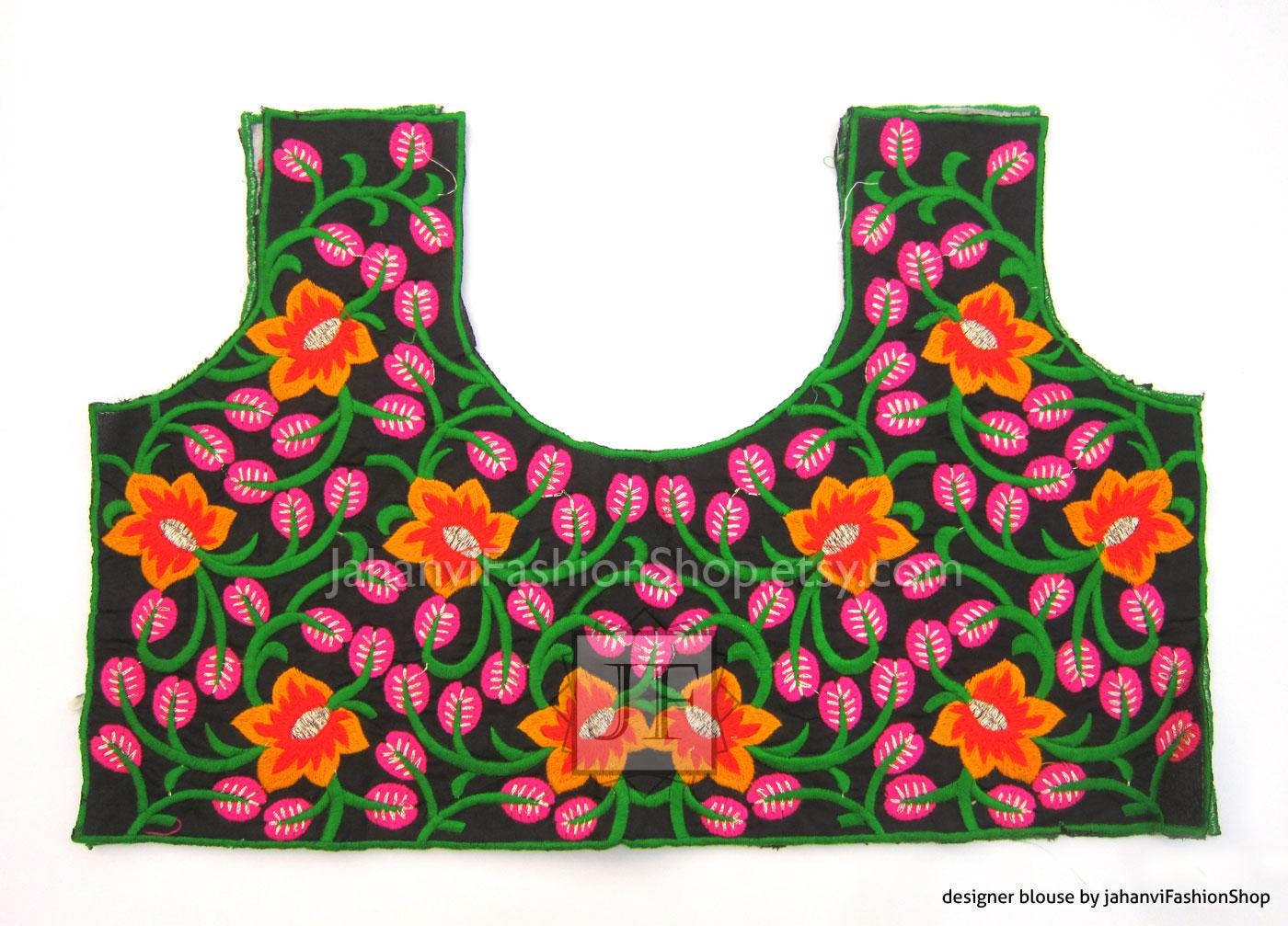 Embroidered Saree Blouse: Multicolor Design, Scoop Neck Style Top