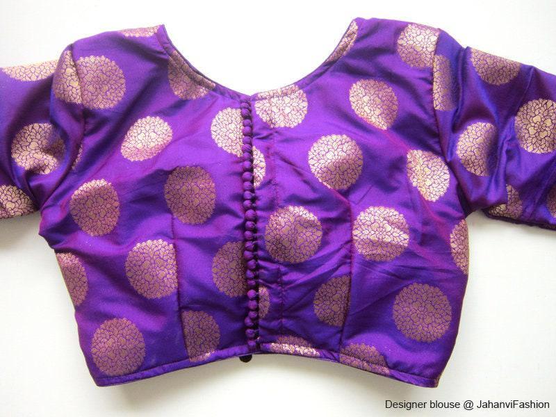 Elegant Saree Blouse: Golden Oval Pattern (Back Button, Multiple Colors)