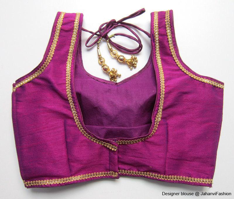 Designer Saree Blouse: Golden edges, Made to Order for Bridal Top