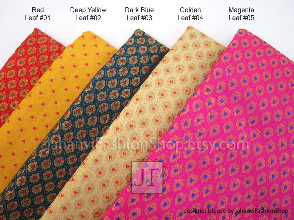 Brocade silk V-neck sleeveless blouses, red, deep yellow, dark blue, cream, magenta