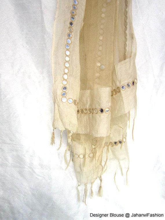 Mirror Work Silk Dupatta: Golden Net Scarf - Casual & Festive Wear