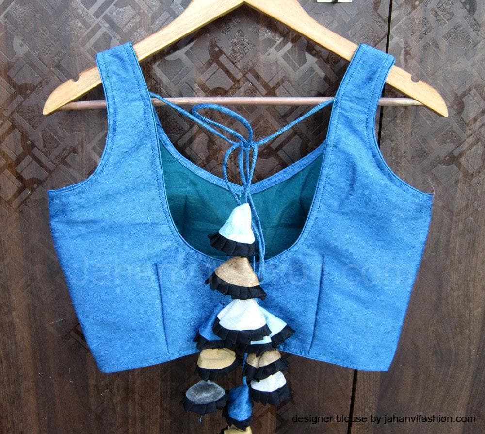 Wedding Sleeveless Saree Blouse - Plus Size, Back Open, Tassel Detail