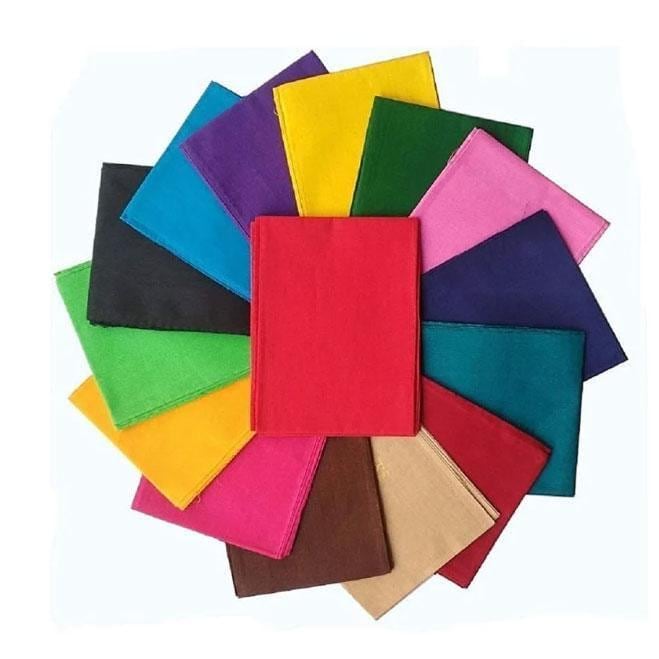 Cotton saree falls set of multicolor folded fabric pieces, smooth solid colors