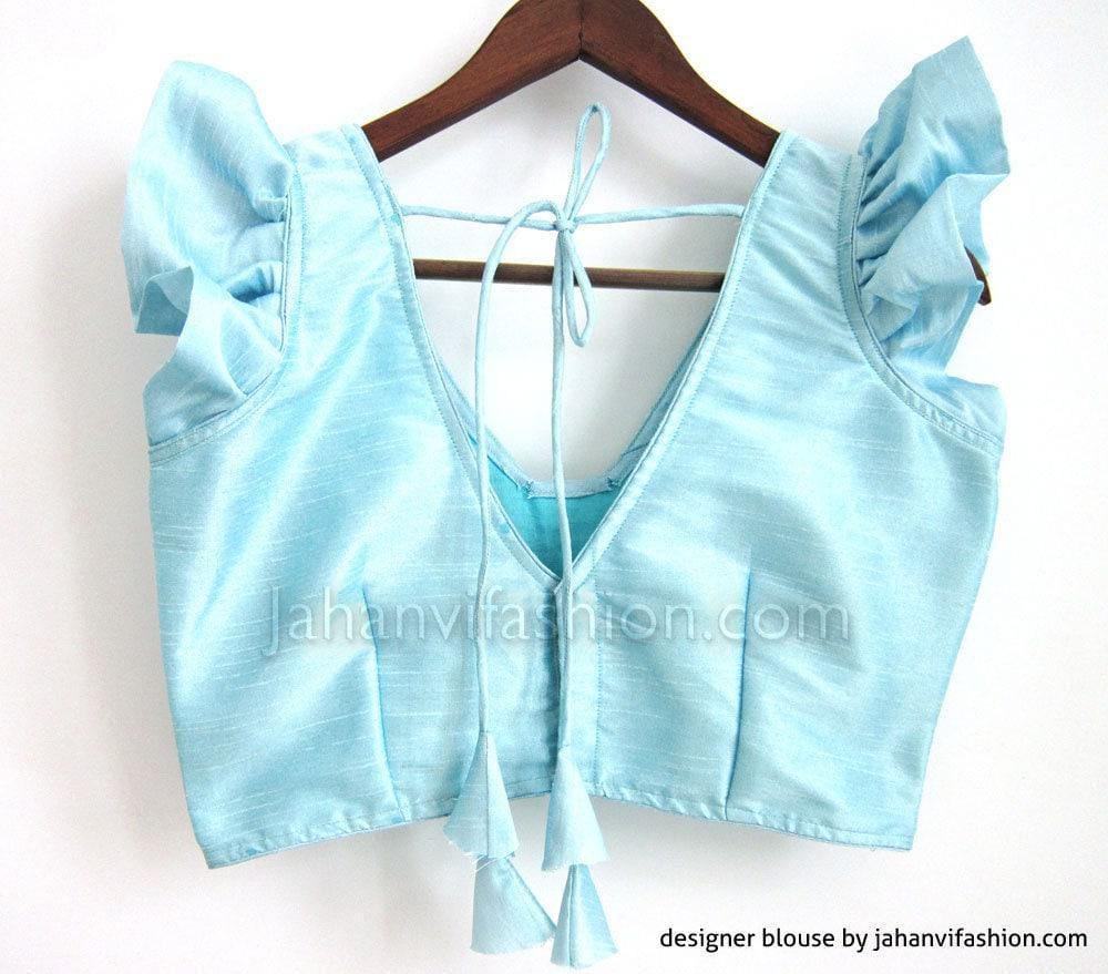 Readymade Ruffle Saree Blouse - Lightweight Silk, Back Hook