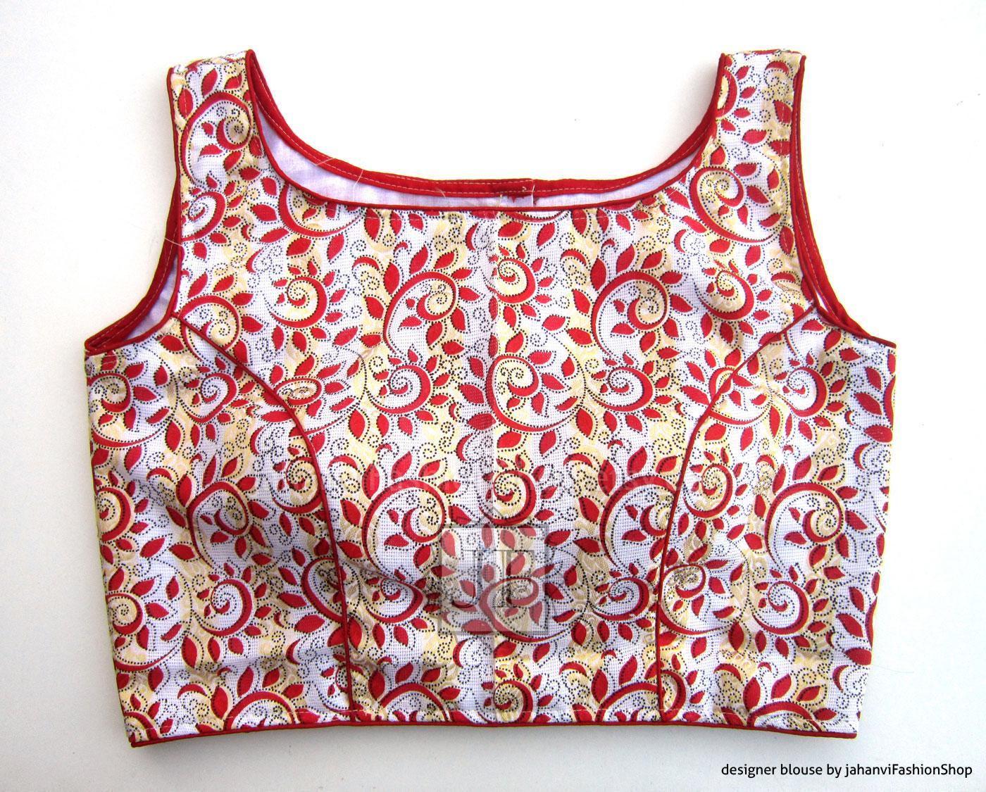 White Swing Pattern Digital Print Saree Blouse, Boat Neck Premium Readymade Designer Padded Crop Top Stylish Custom Fit Online Blouse, USA