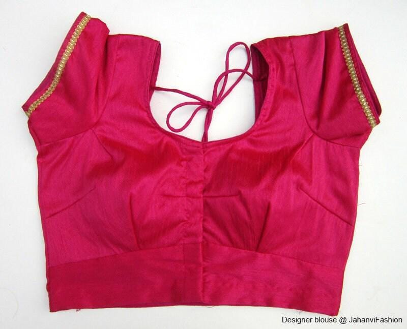 Designer Saree Blouse, Golden Stitching, Sleeveless (Custom Fit)