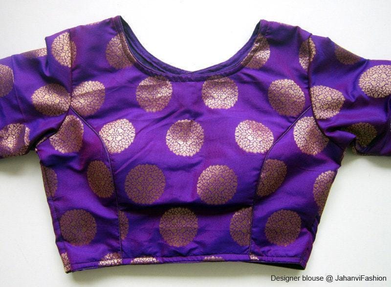 Elegant Saree Blouse: Golden Oval Pattern (Back Button, Multiple Colors)