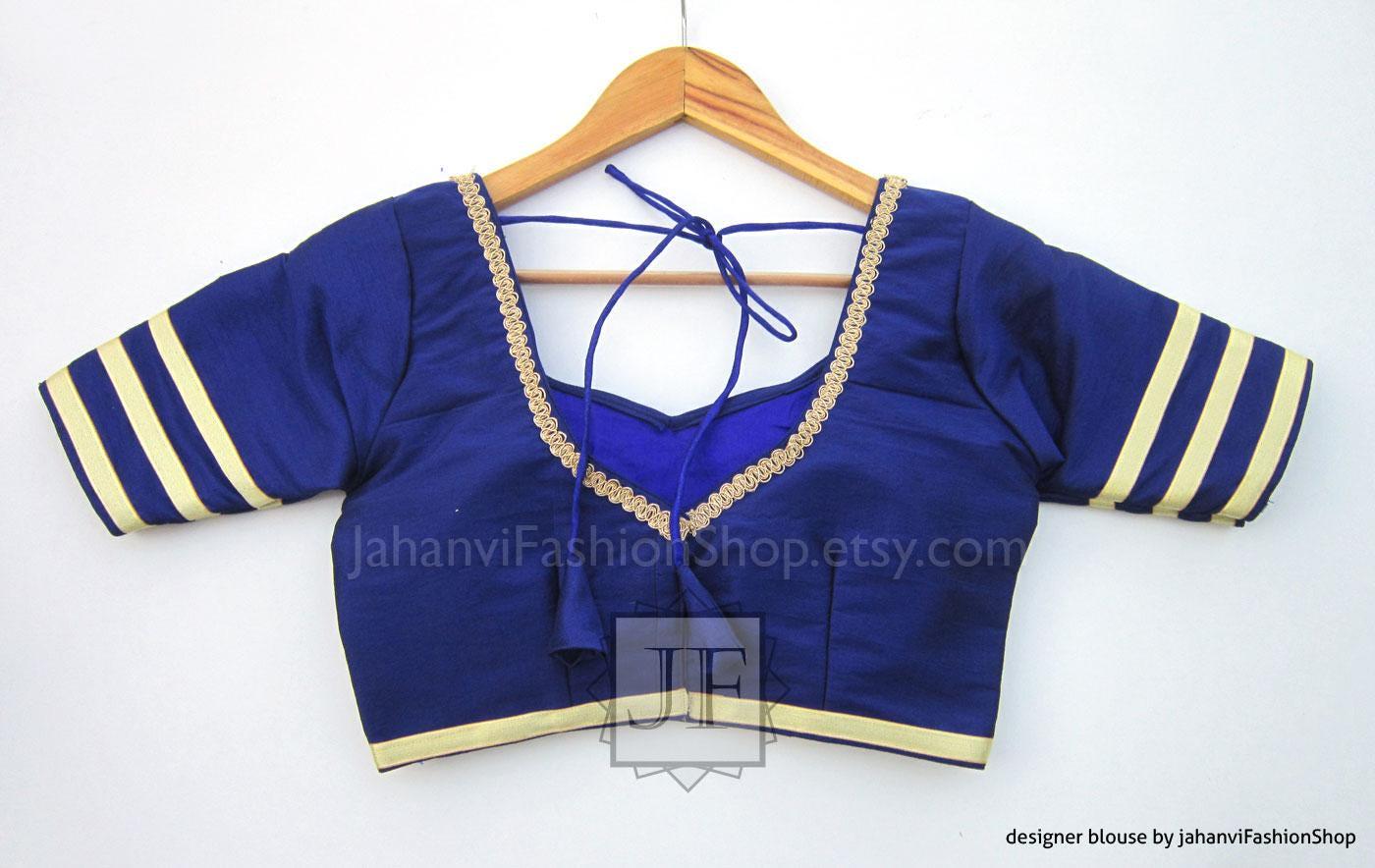 Indian Saree Blouse with Lace Sleeves (Custom Sizes Available)