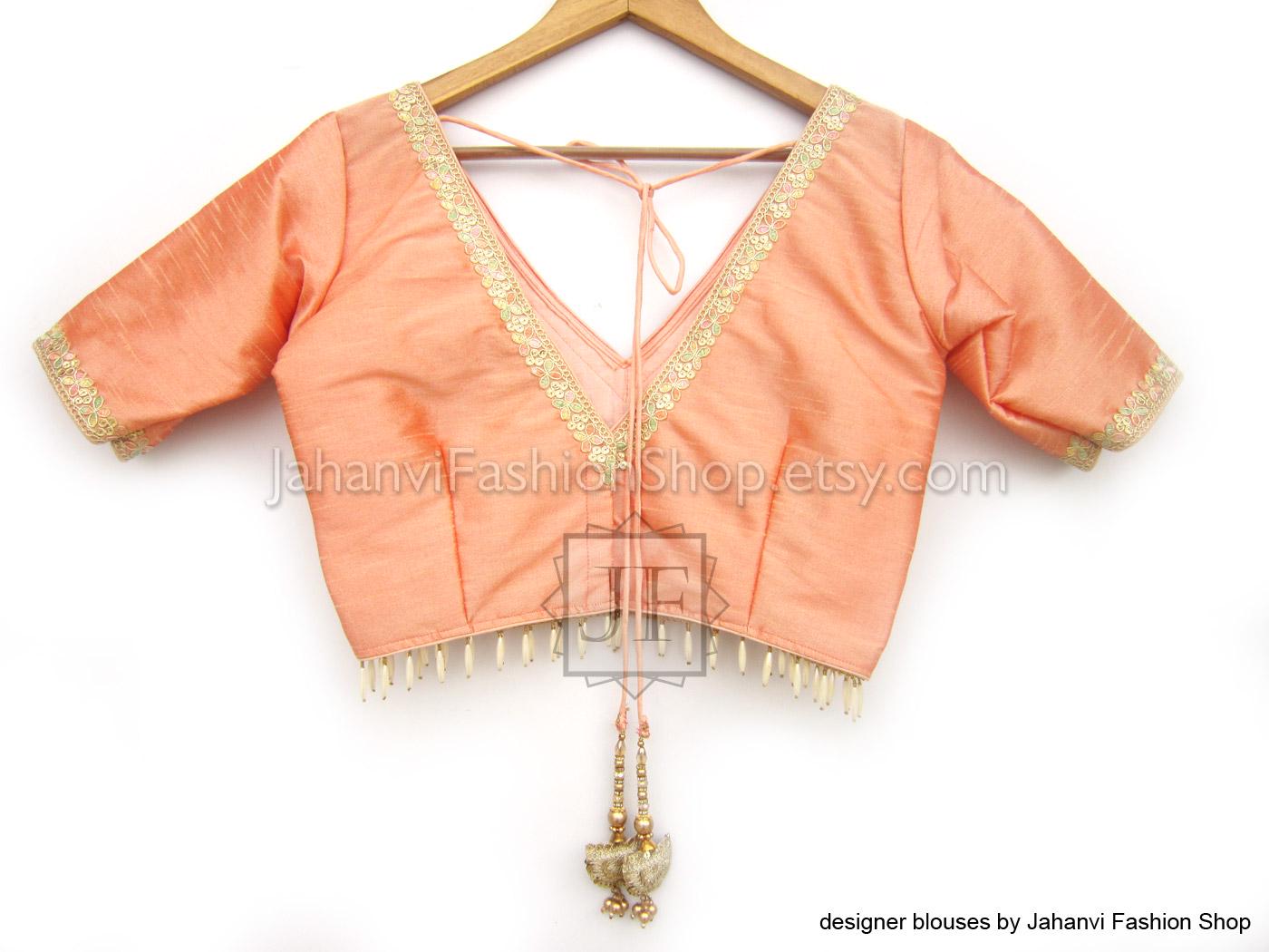 Indian Bridal Saree Blouse, Dupion Silk, V Neck (Custom Fit)