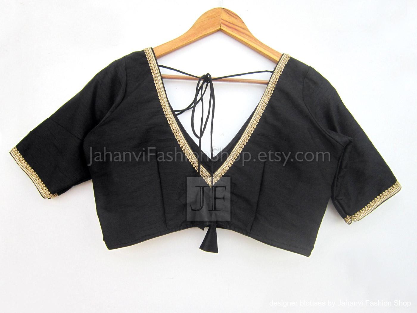 Indian V-Neck Saree Blouse, Back Open, Princess Cut (Readymade)