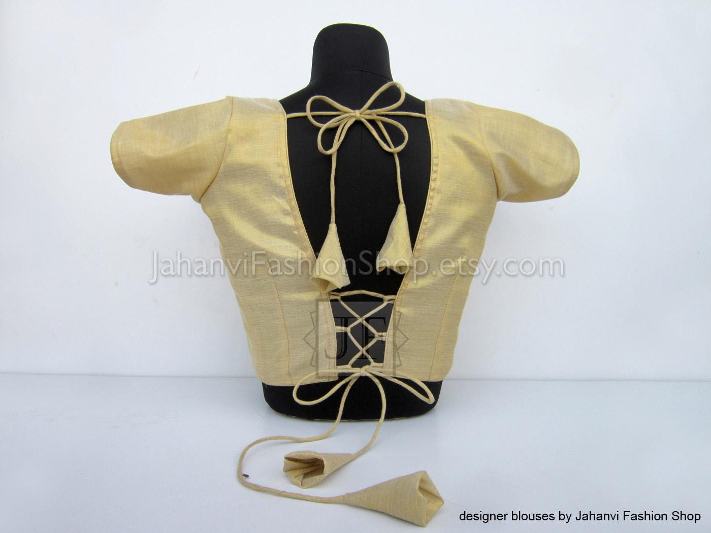 Golden Shimmer Ready To Wear Saree Blouse Criss Cross Tie-Up Short Sleeves Designer Backless Party Wear Crop Top Premium Indian Readymade