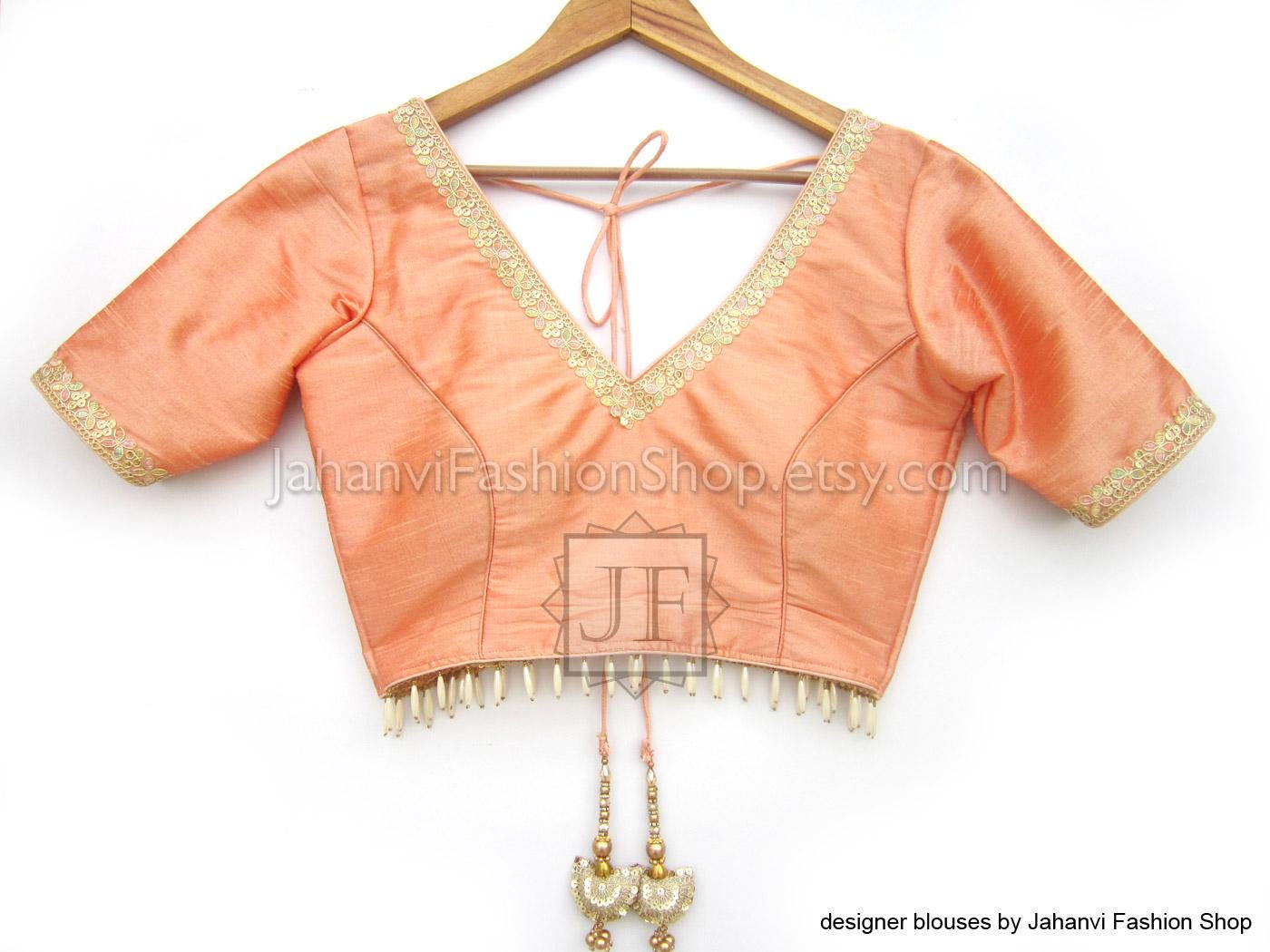 Indian Bridal Saree Blouse, Dupion Silk, V Neck (Custom Fit)