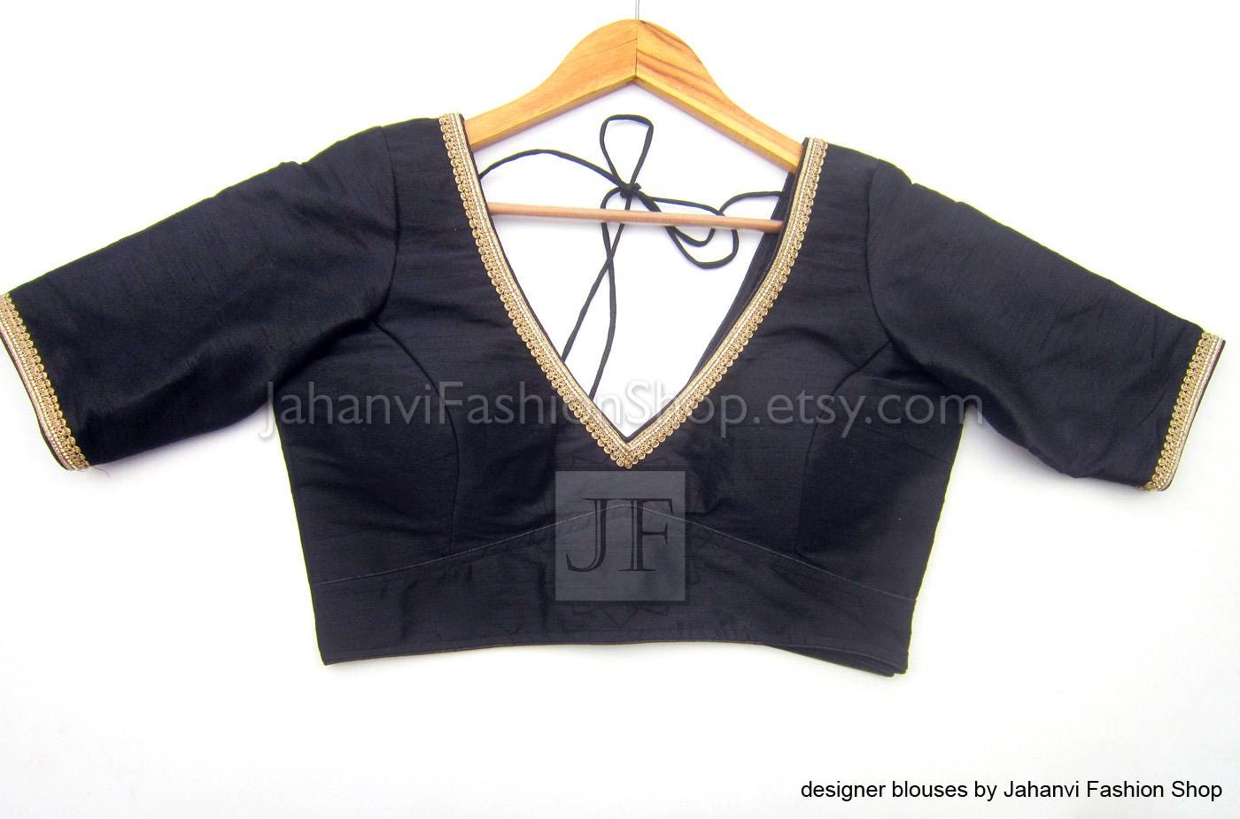 Indian V-Neck Saree Blouse, Back Open, Princess Cut -Readymade