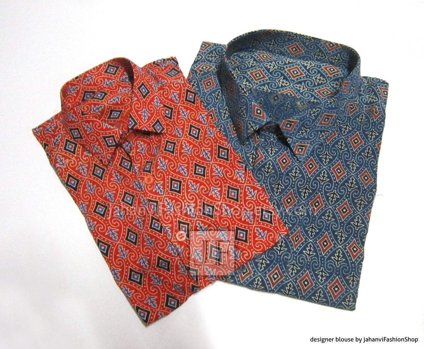 Men's Shirt Traditional Ajrakh Print: Classic Hand Block Print - Custom Measurements