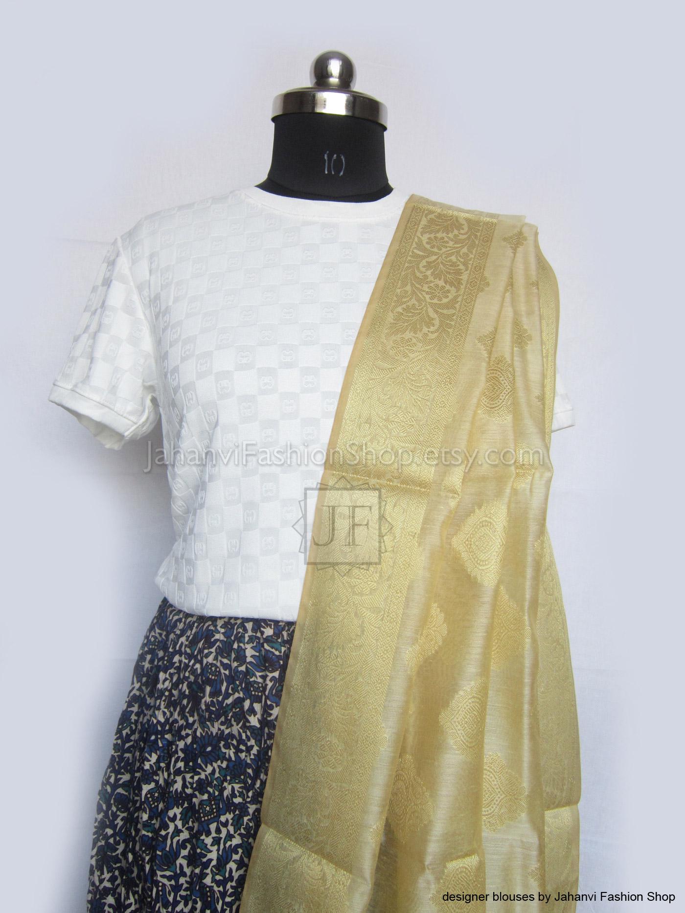 Golden Silk Dupatta Leaves- Lightweight Traditional Scarf Soft Designer Texture