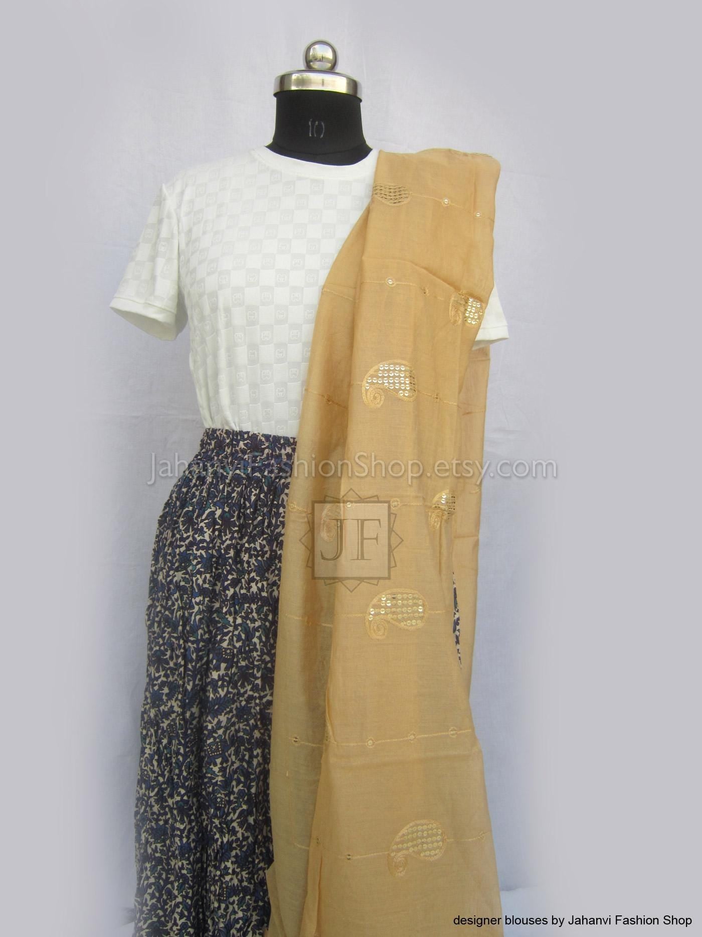 Beige dupatta with golden floral embroidery, sheer fabric and border accents