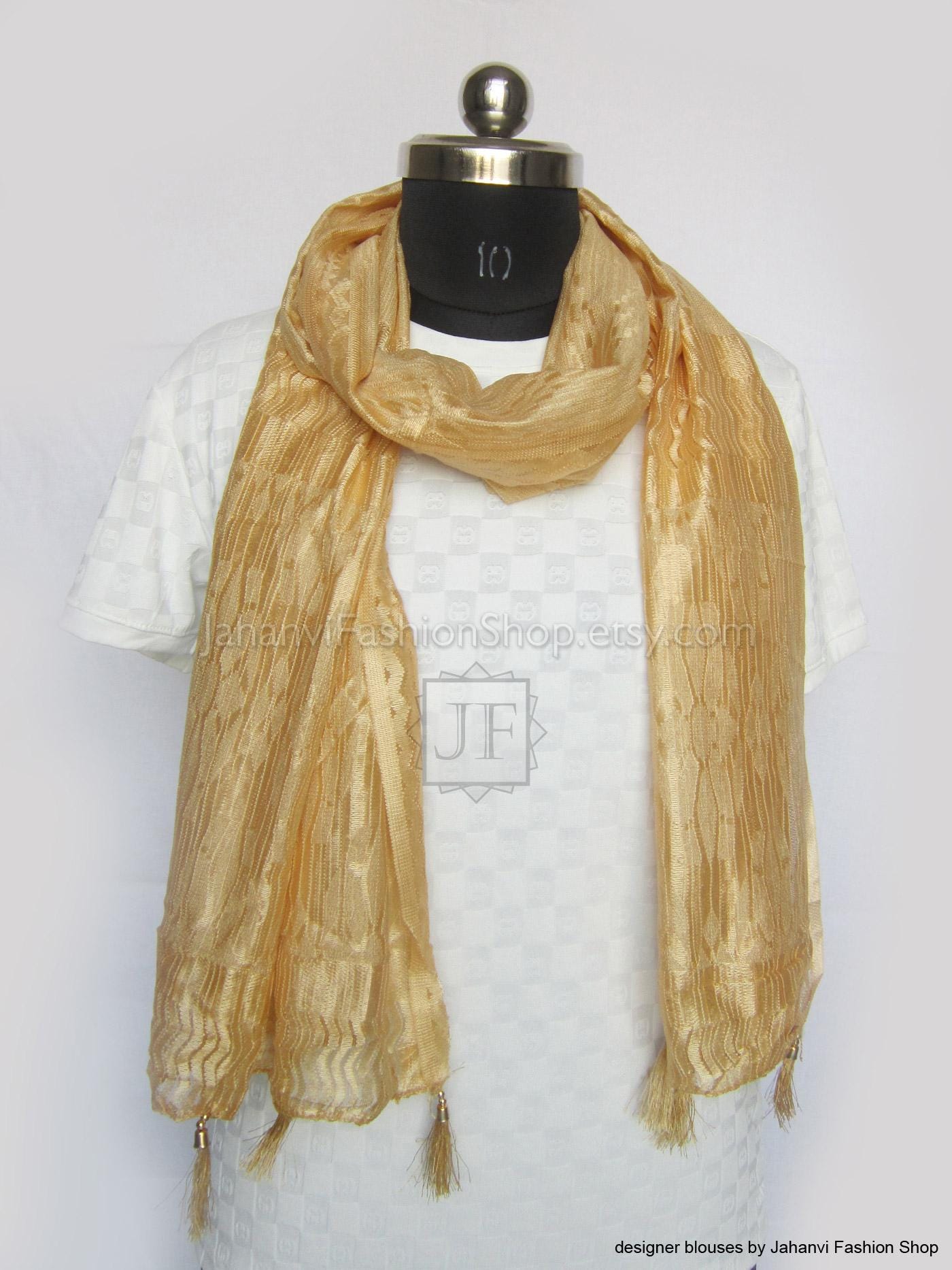 Golden and White Dupatta Set - Lightweight Scarves for Women