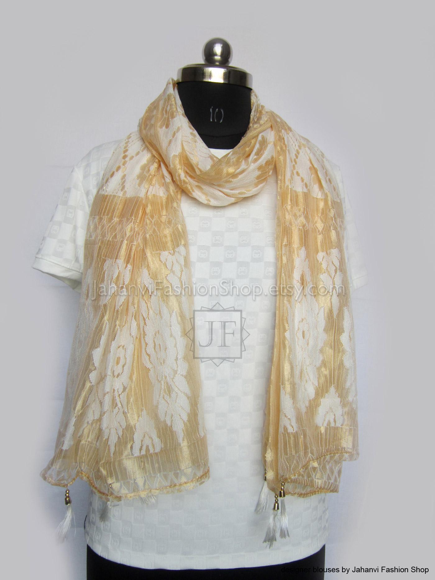 Golden and White Dupatta Set - Lightweight Scarves for Women