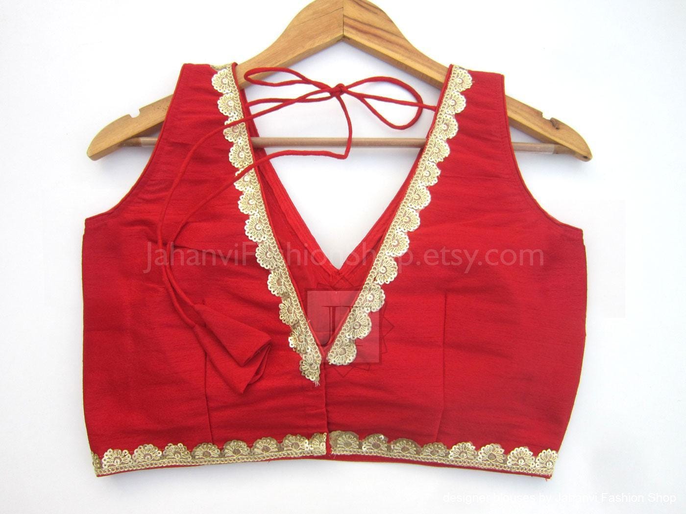 Exclusive V-Neck Saree Blouse: Designer Princess Cut, Back Hook Sari Top