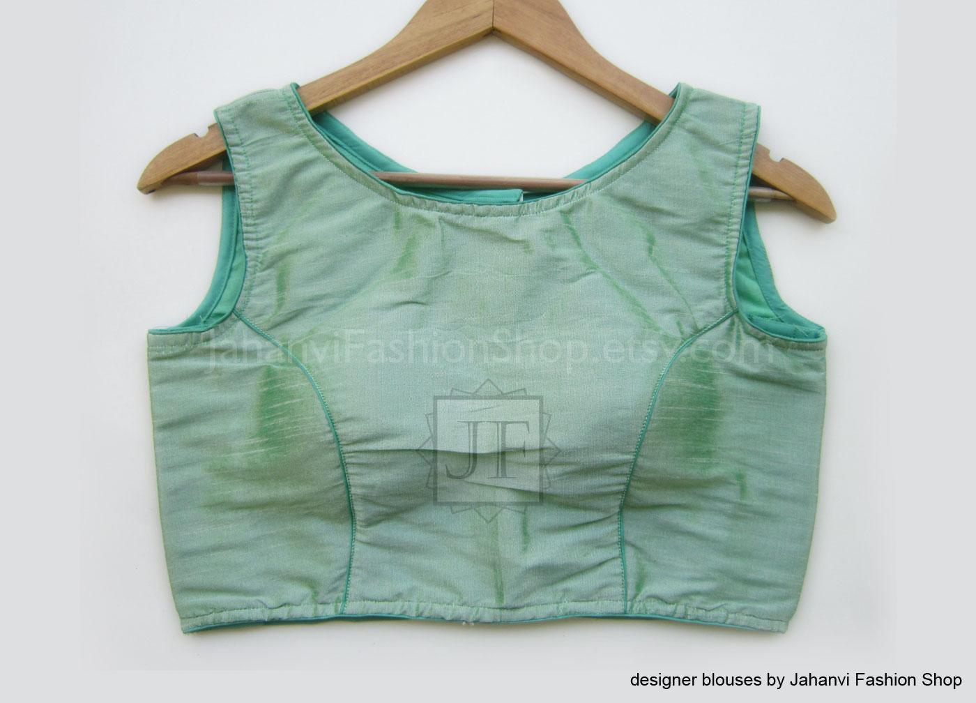 Potli Button Saree Blouse: Readymade Boat Neck Party Wear Ethnic Crop Top