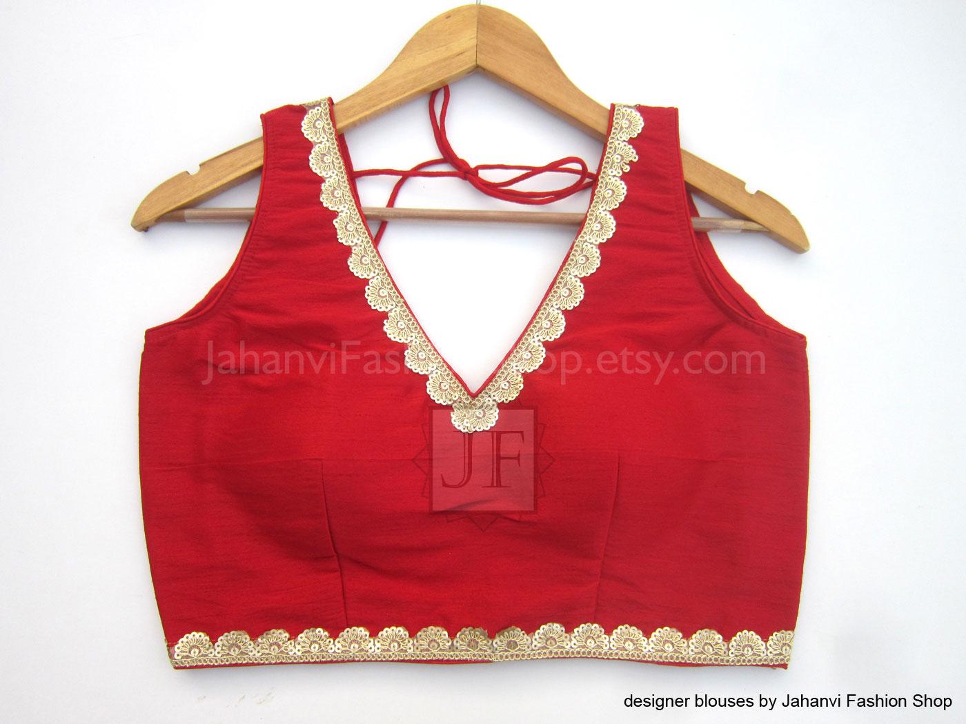 Exclusive V-Neck Saree Blouse: Designer Princess Cut, Back Hook Sari Top