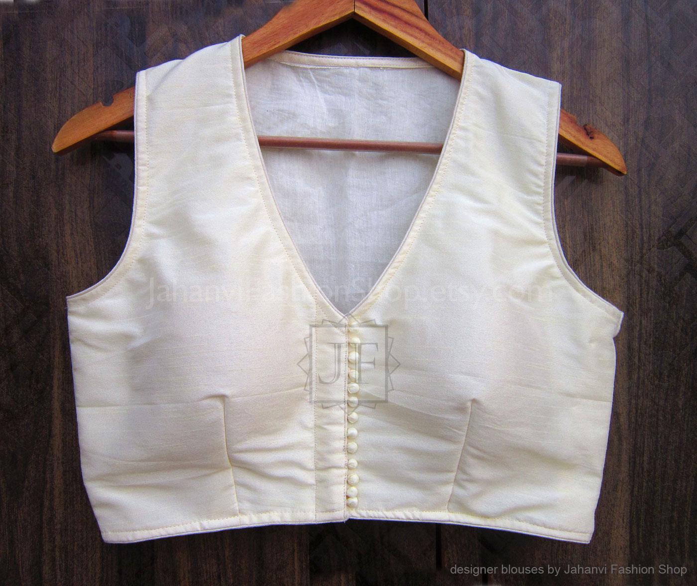 V-Neck Saree Blouse- Full Back Covered with Potli Buttons