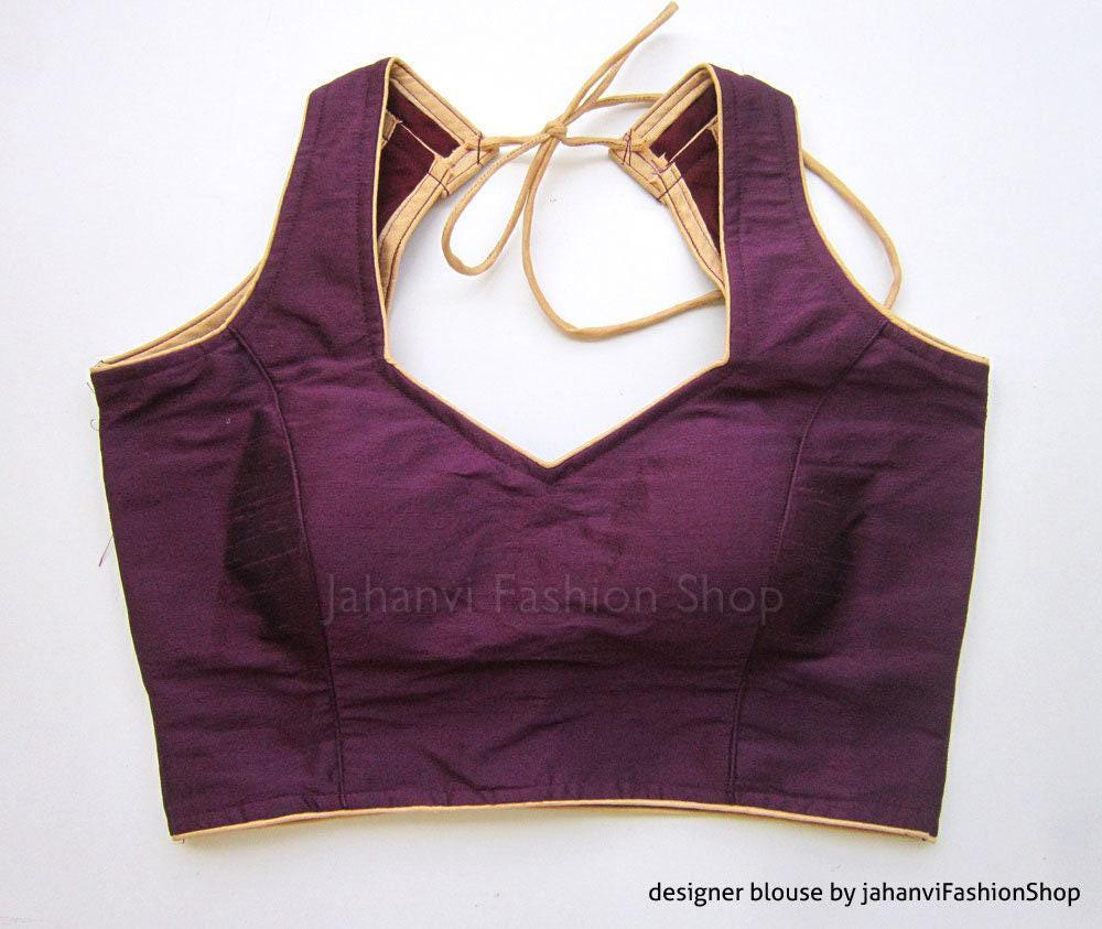 Halter Saree Blouse: Wine Color, Designer Bridal Style