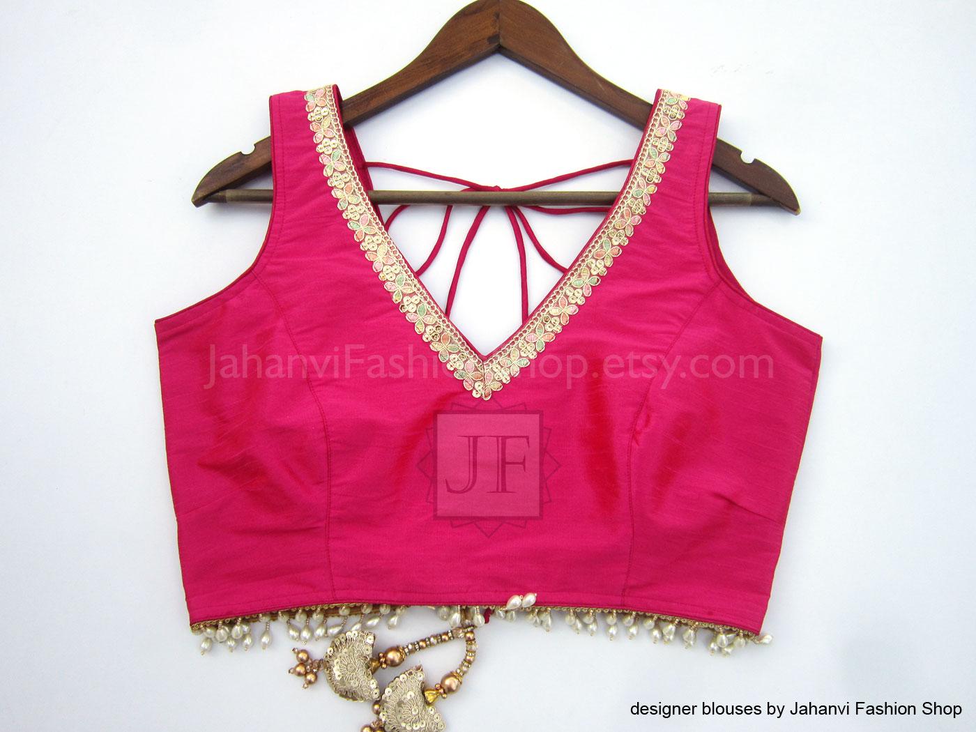Magenta Saree Blouse, Designer Dupion  Silk Crop Top, Made To Order