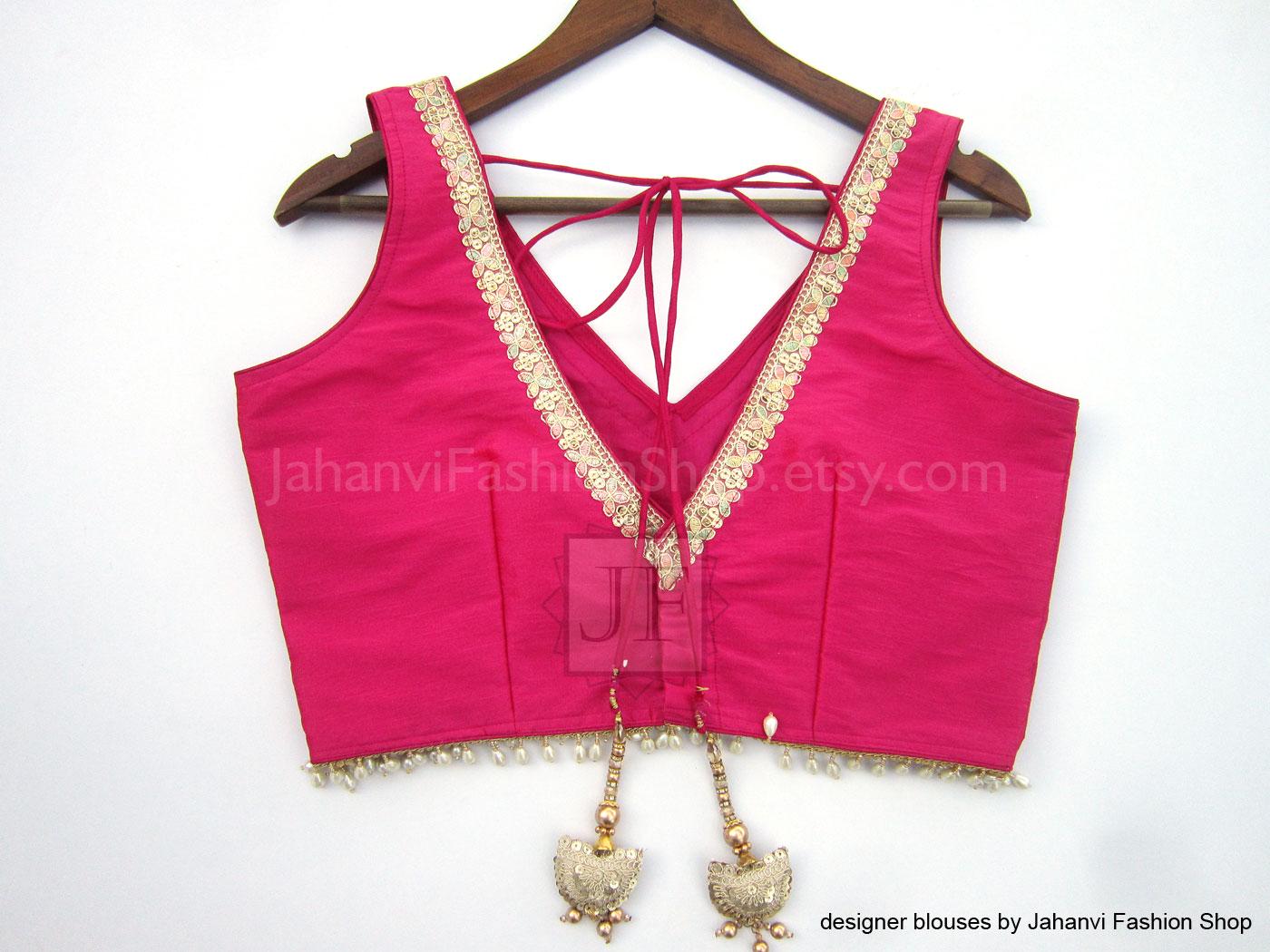 Magenta Saree Blouse, Designer Dupion  Silk Crop Top, Made To Order