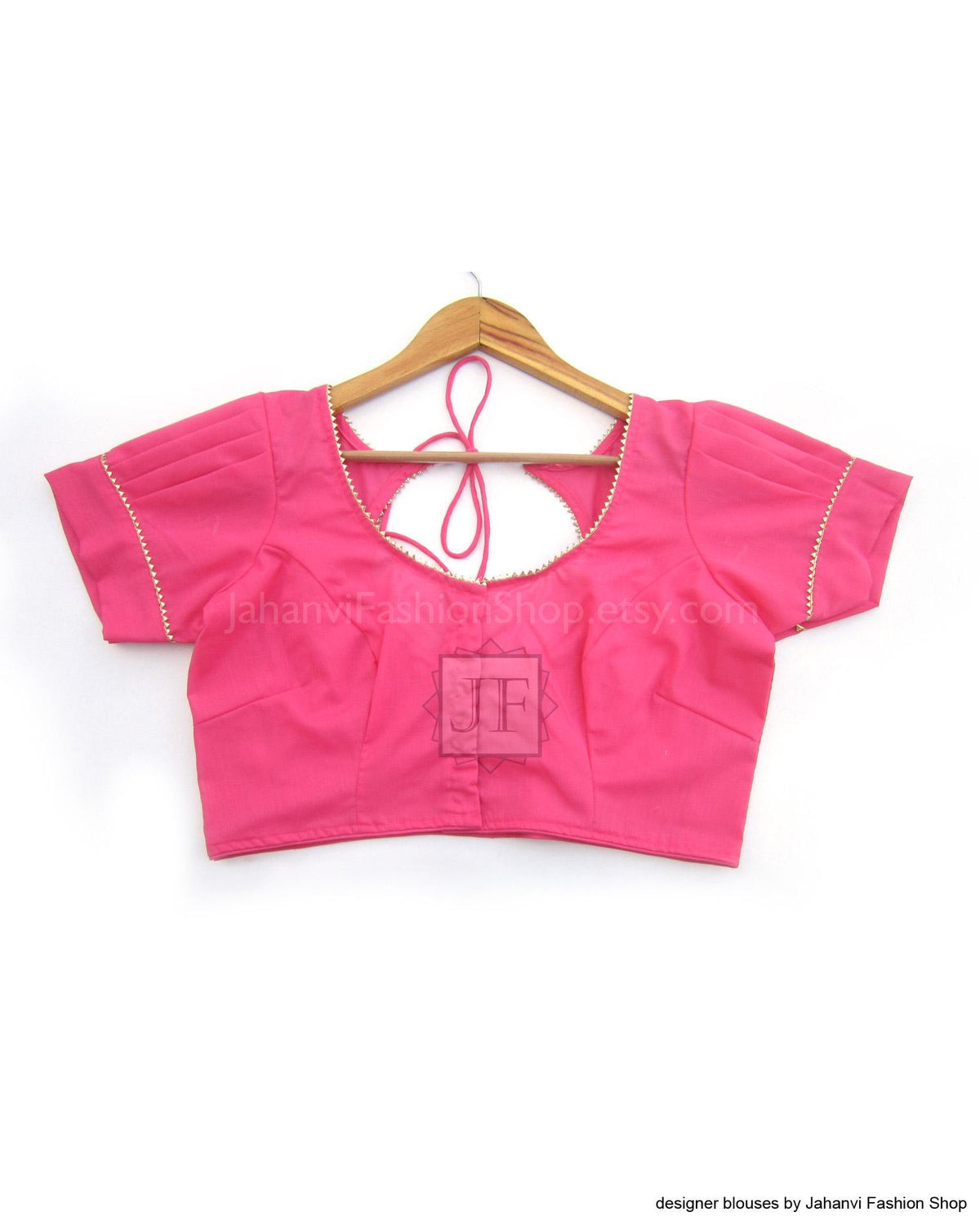 Puff Sleeve Cotton Saree Blouse: Designer Top with Golden edge, Soft Fabric