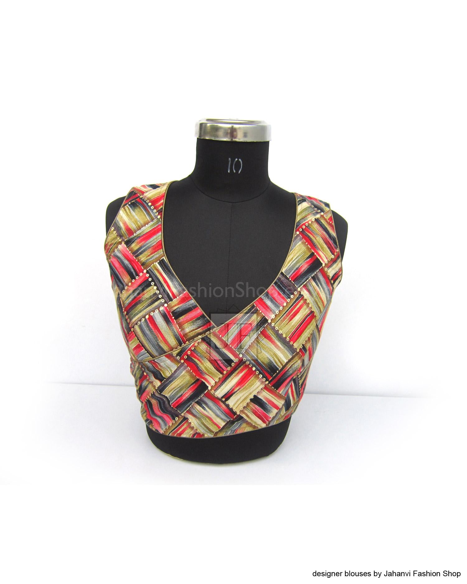 V-Neck Wrap Crop Top: Handmade Custom Back Full Covered Saree Blouse