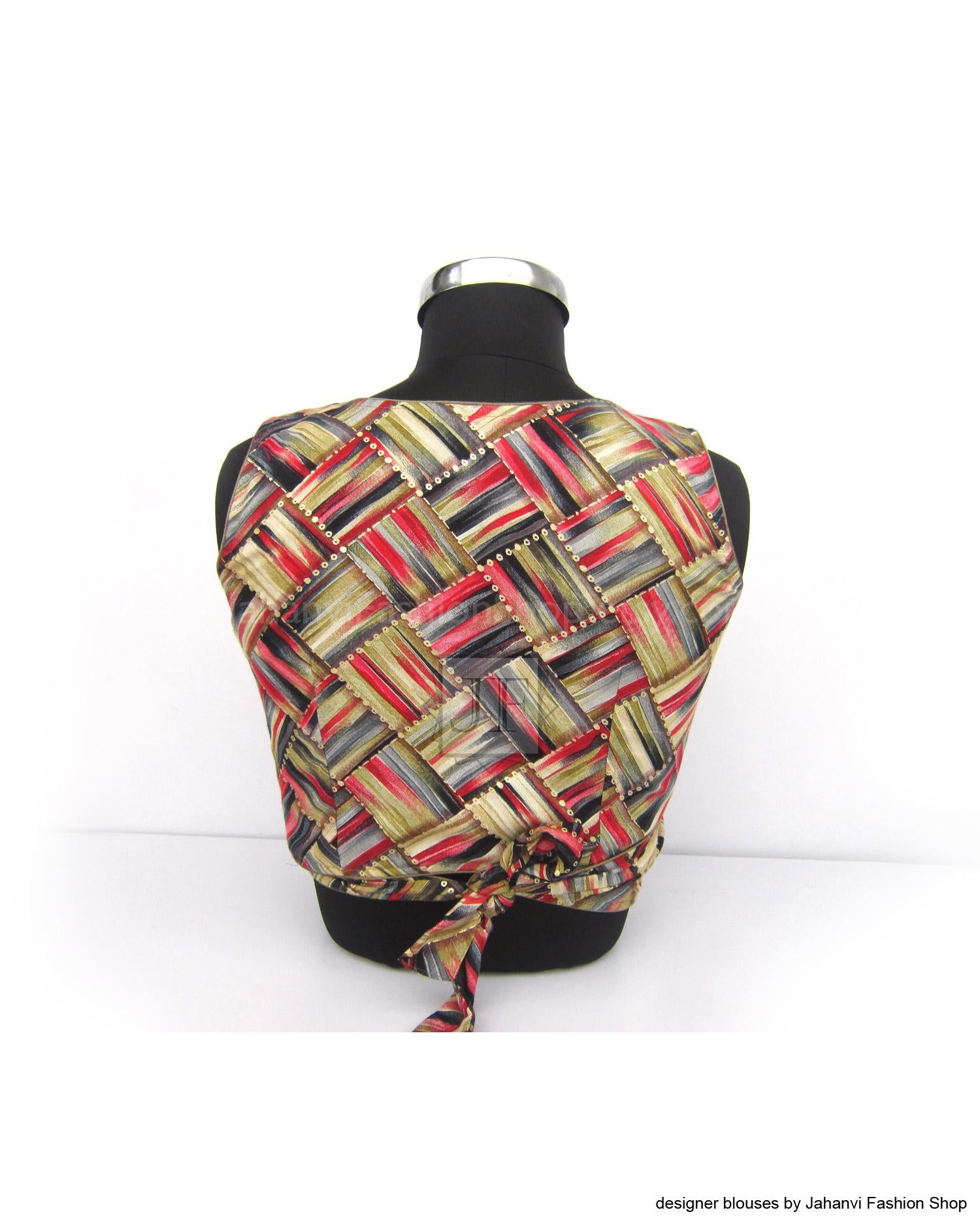 V-Neck Wrap Crop Top: Handmade Custom Back Full Covered Saree Blouse