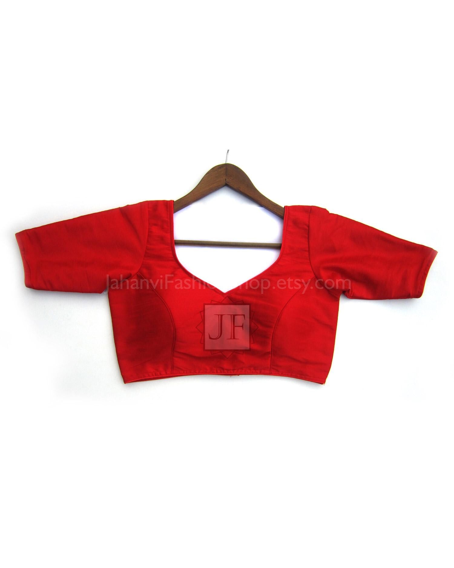 Red Dupion Silk Saree Blouse: with Back Hook (Custom Sizes)