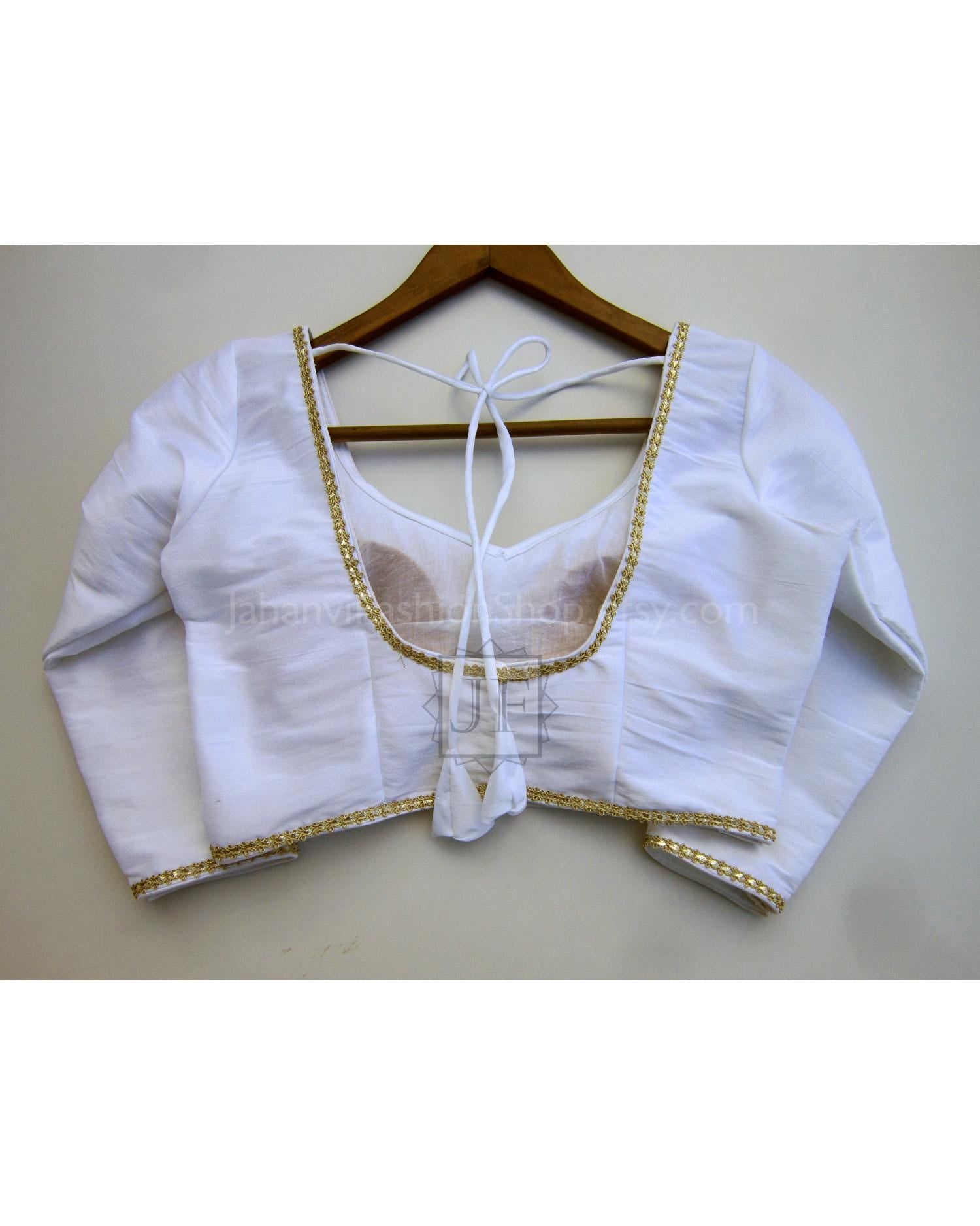 White Saree Blouse: Elegant Designer Top (Custom Sizing Available)